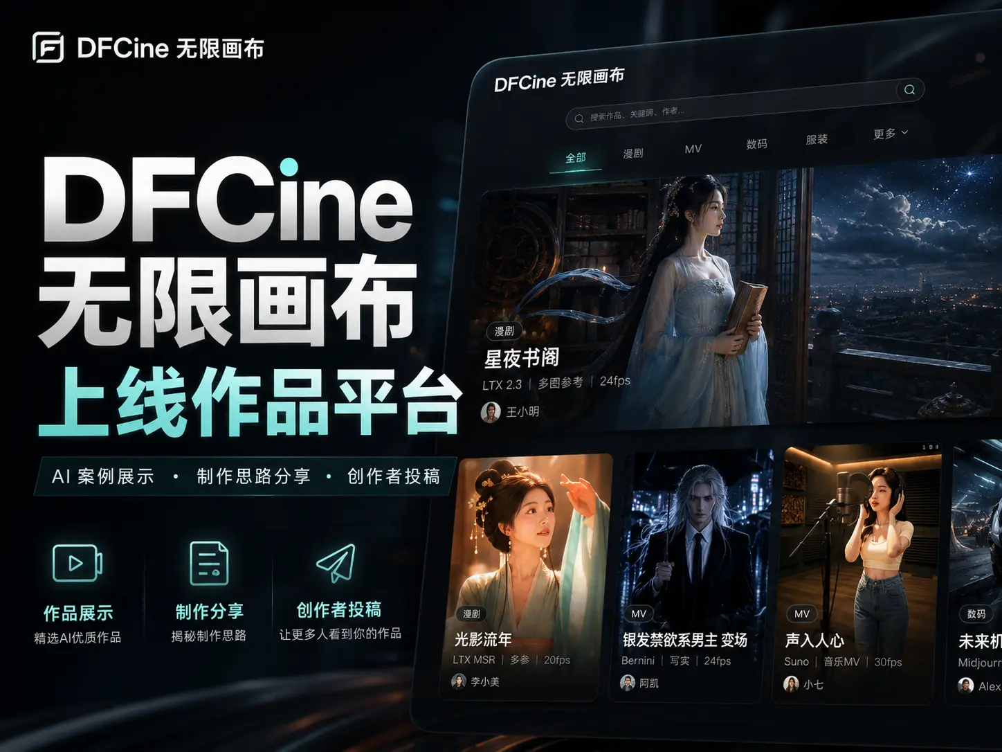 我们给DFCine无限画布做了一个作品展示与投稿平台教程封面